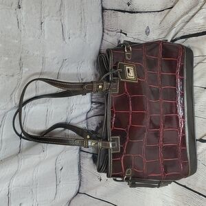 Dooney & Bourke Croc Emboss Leather Tassel Tote in Cognac